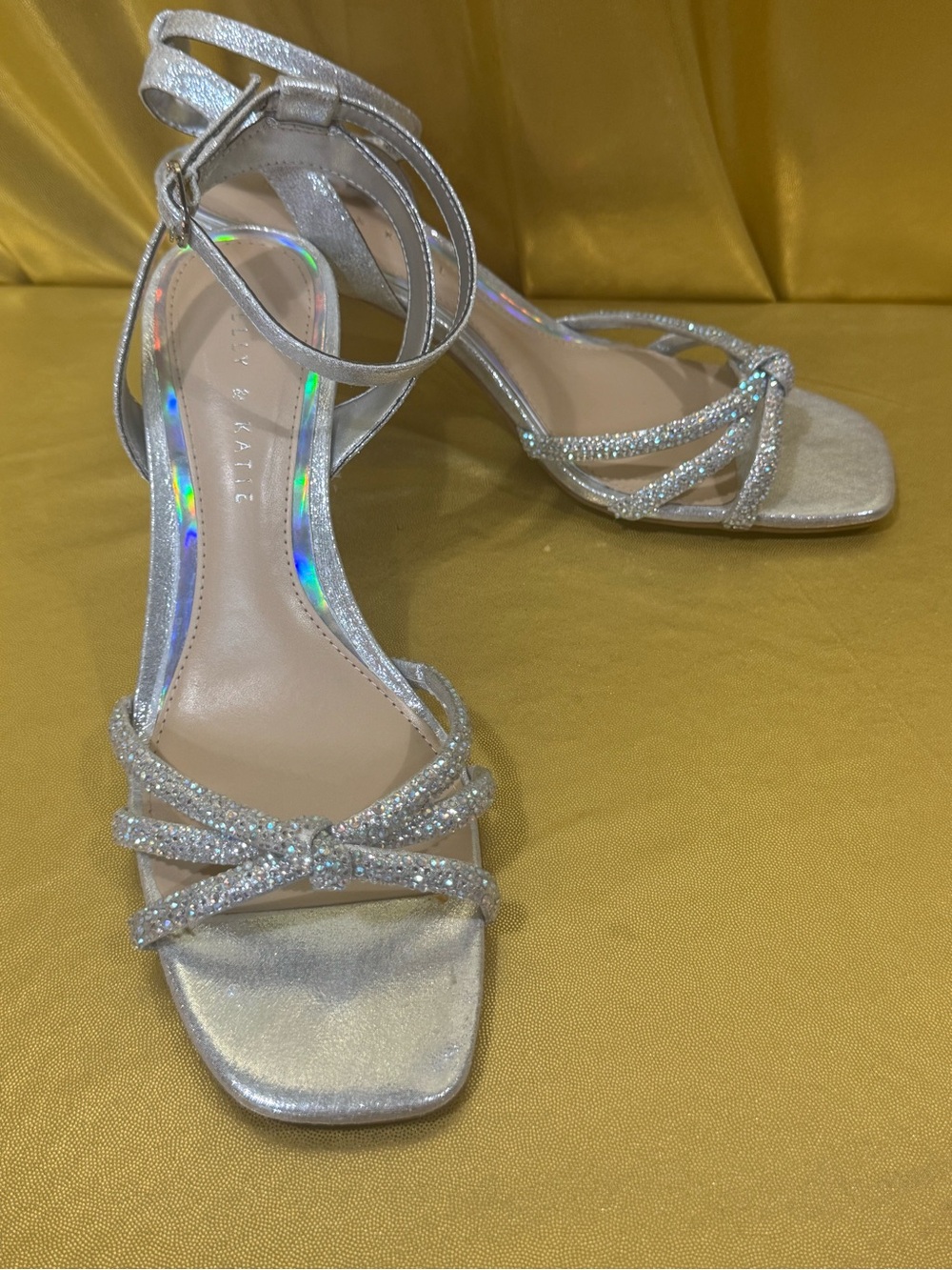 ✨ Kelly & Katie Issey Silver Rhinestone Strappy Heels Size 11M New ✨